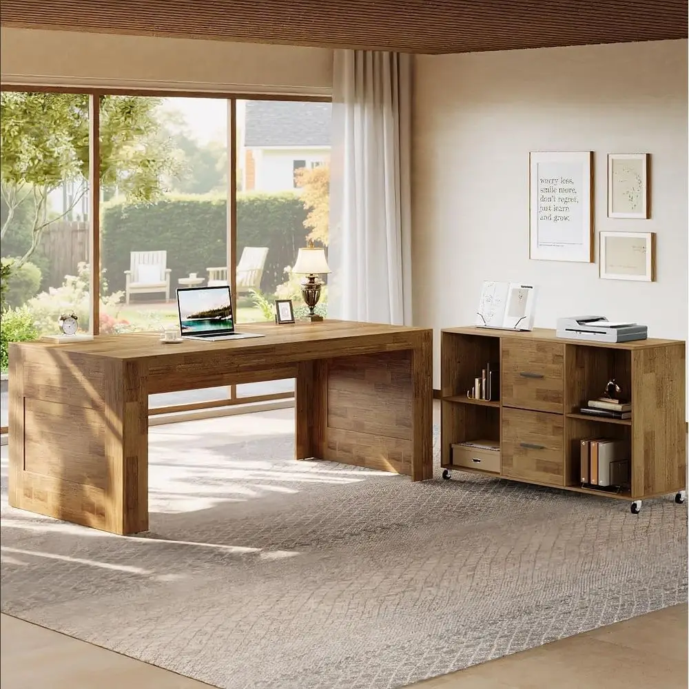 63" Executive Desk and 47" lateral Rolling ile Cabinet, L-Shaped Computer Desk, Rustic Large Home Oice Businurniture with Ders a
63" Executive Desk and 47" lateral Rolling ile Cabinet, L-Shaped Computer Desk, Rustic Large Home Oice Businurniture with Ders a