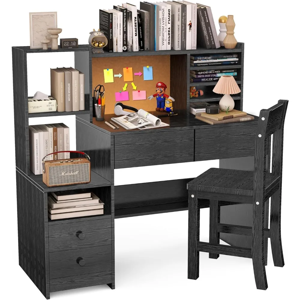 Children's computer desk with 4 drawers, child-friendly black children's table and chairs, children's table with storage shelf
Children's computer desk with 4 drawers, child-friendly black children's table and chairs, children's table with storage shelf