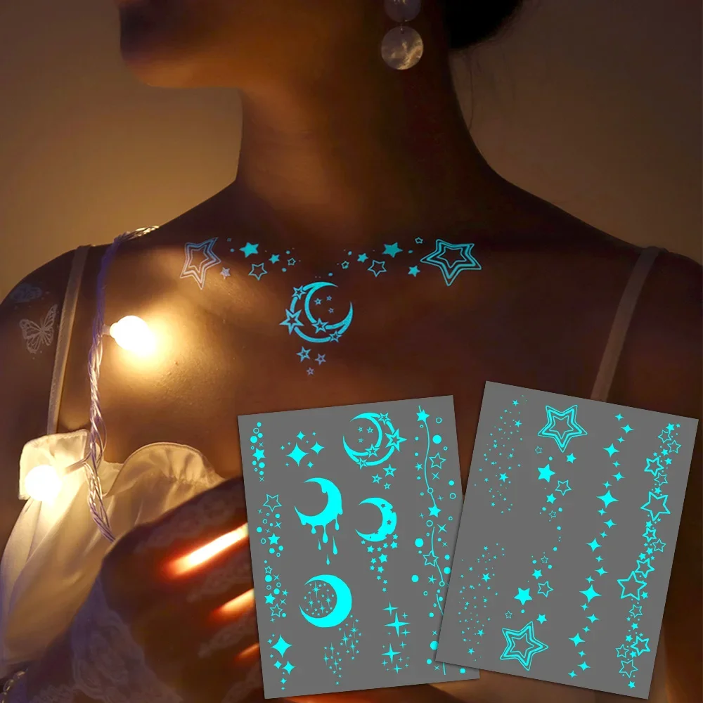 4 Sheets Blue Luminous Moon & Stars Tattoos,Glow In The Dark Wedding & Nightclub & Music Festival Party Favor Decor Supplies
4 Sheets Blue Luminous Moon & Stars Tattoos,Glow In The Dark Wedding & Nightclub & Music Festival Party Favor Decor Supplies
