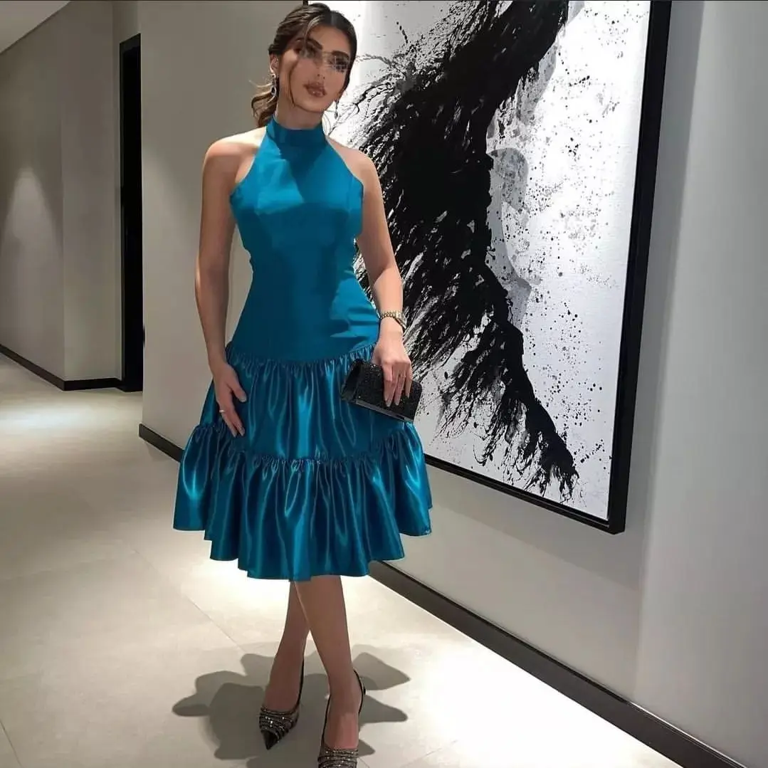 Blue Evening Dress For Women Party Formal Occasion Dresses Tea Length Prom Dresses Halter Neck Sleeveless Saudi Arabia Women
Blue Evening Dress For Women Party Formal Occasion Dresses Tea Length Prom Dresses Halter Neck Sleeveless Saudi Arabia Women