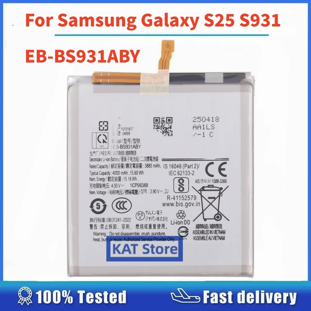 For Samsung Galaxy S25 EB-BS931ABY 3855mAh Phone Battery Replacement Spare Part
For Samsung Galaxy S25 EB-BS931ABY 3855mAh Phone Battery Replacement Spare Part