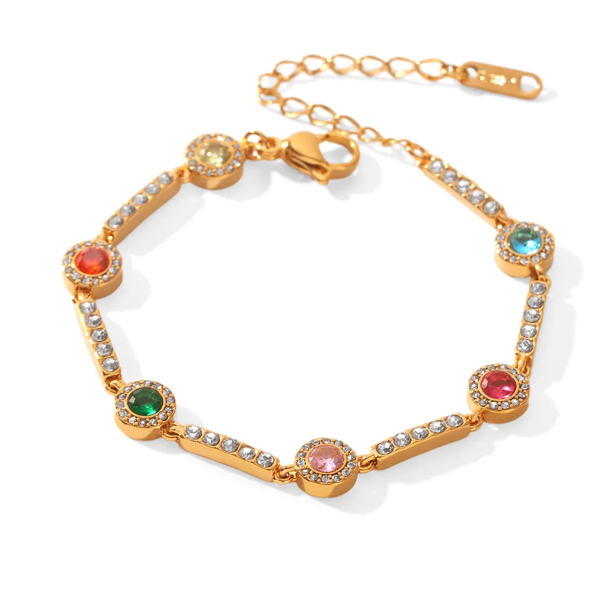 Goth Summer Vacation Bling Colorful Bracelet For Women Gold PVD Plated Stainless Steel Zircons Waterproof Trendy Jewelry Gift
Goth Summer Vacation Bling Colorful Bracelet For Women Gold PVD Plated Stainless Steel Zircons Waterproof Trendy Jewelry Gift