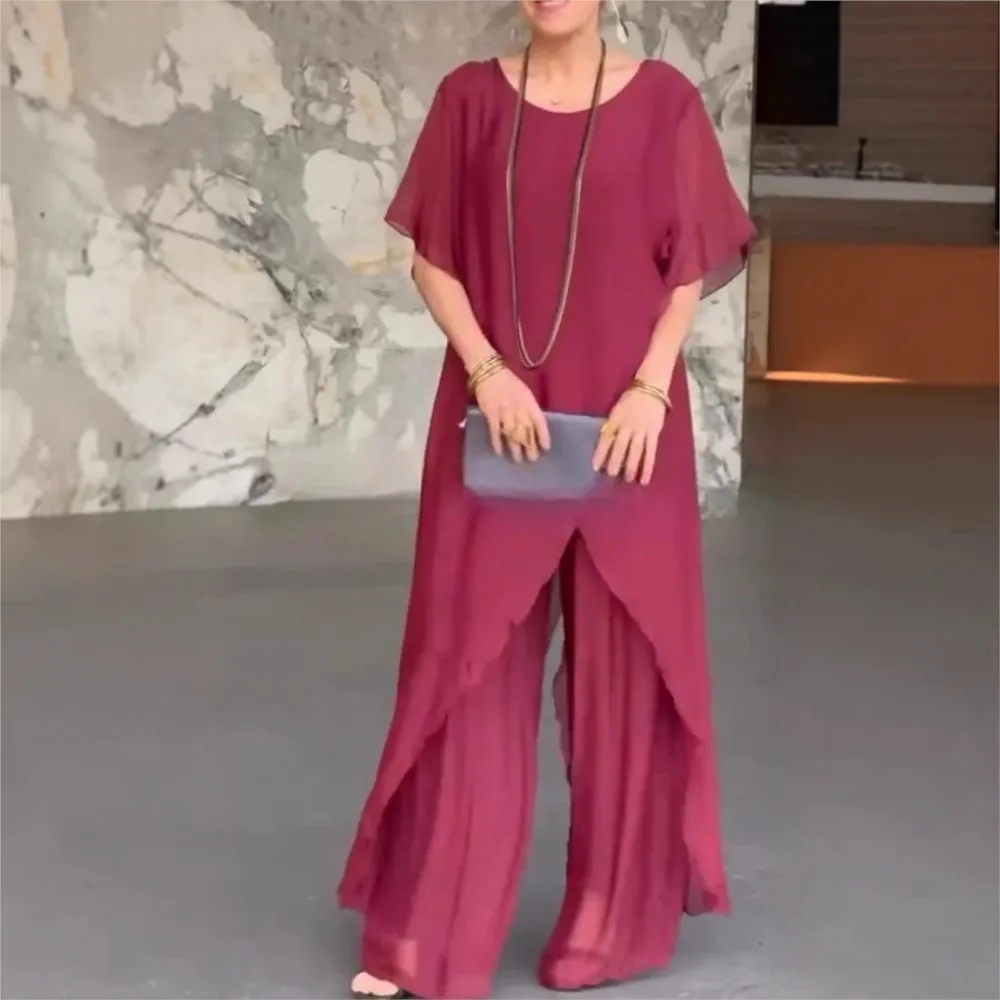 Spring Summer New Fashion Loose Irregular Long Chiffon Top For Women's Suit Casual Elegant Female Wide leg Trousers 2 Piece Set
Spring Summer New Fashion Loose Irregular Long Chiffon Top For Women's Suit Casual Elegant Female Wide leg Trousers 2 Piece Set