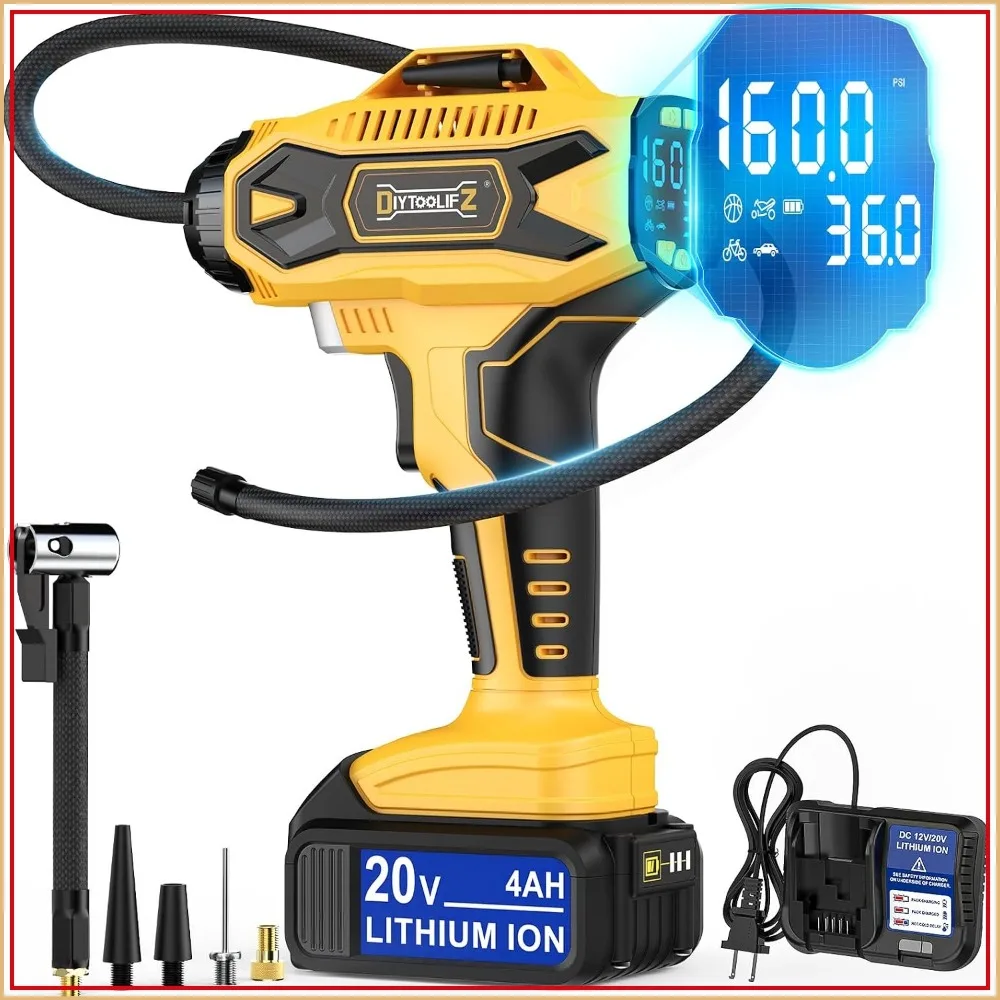 2X Faster Cordless Tire Inflator Air Compressor 20V Rechargeable 160PSI Portable Air Pump with Digital Gauge, Auto Shutoff & LED Light for Cars SUV Motorcycles
2X Faster Cordless Tire Inflator Air Compressor 20V Rechargeable 160PSI Portable Air Pump with Digital Gauge, Auto Shutoff & LED Light for Cars SUV Motorcycles