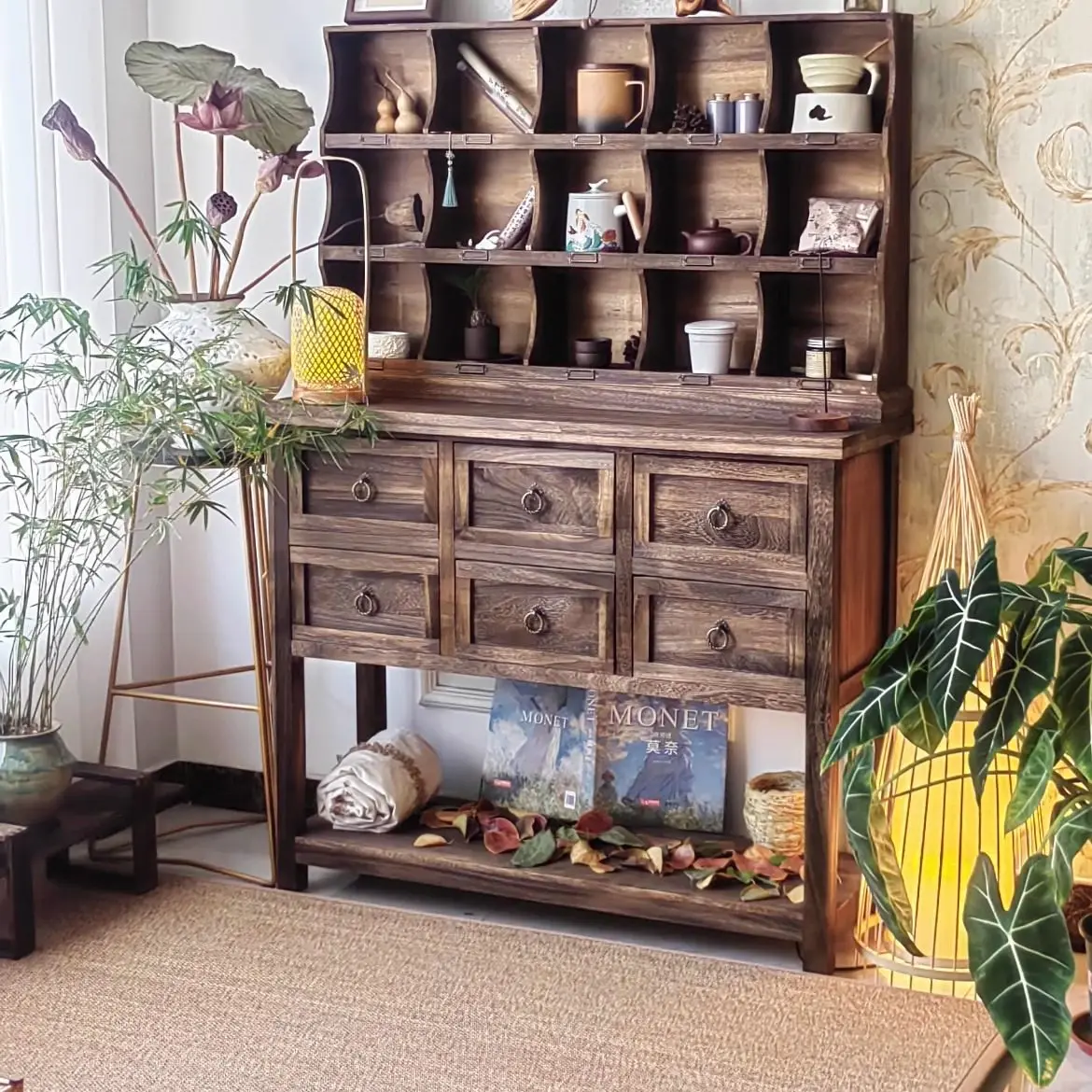 Solid wood Bogu frame, desktop shelf, cup holder, wall-hanging simple lattice cabinet, multi-layer tea set storage rack
Solid wood Bogu frame, desktop shelf, cup holder, wall-hanging simple lattice cabinet, multi-layer tea set storage rack