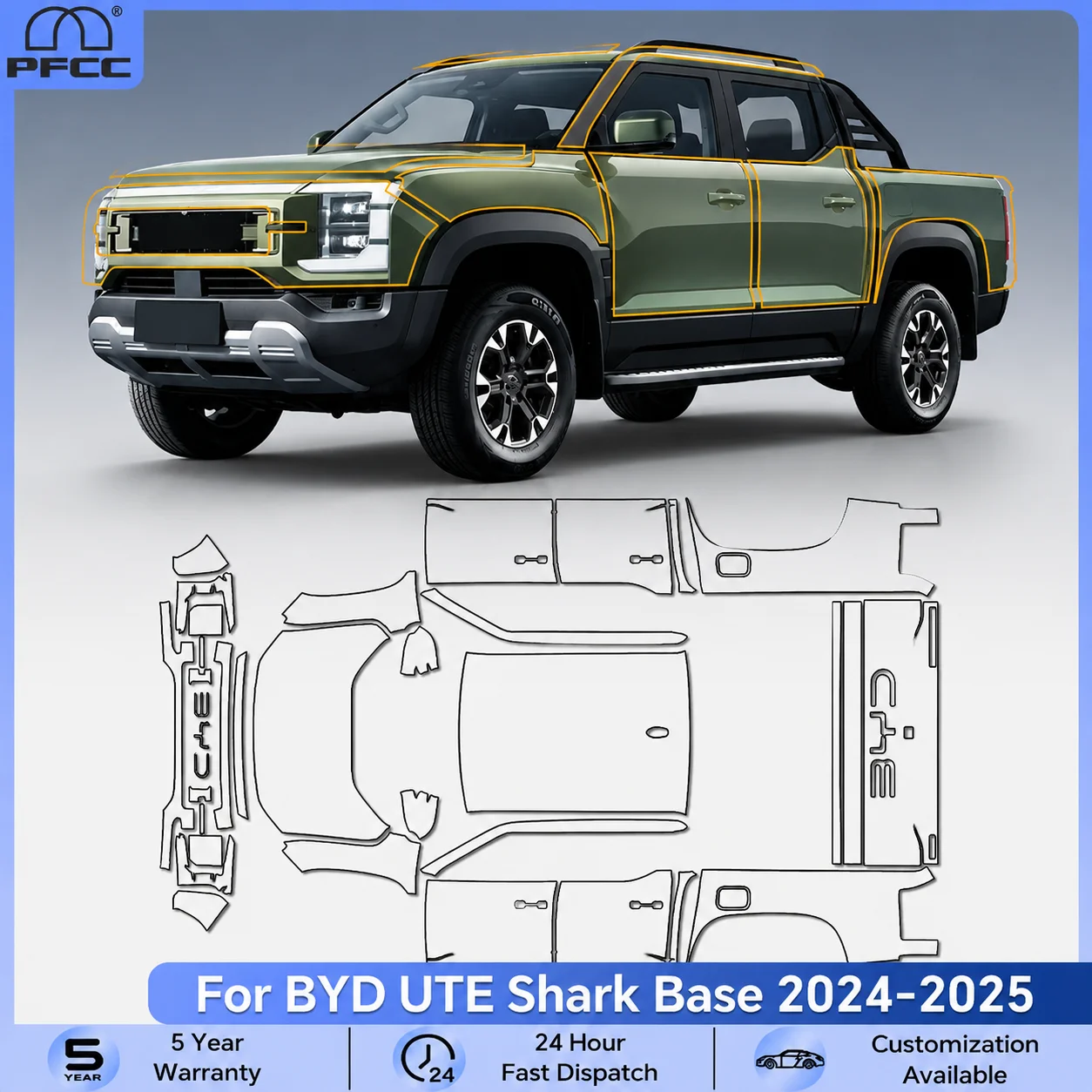 9Mil TPU Pre-cut PPF For BYD Ute Shark Base 2024-2026 Paint Protection Film Anti-Scratch Car Clear Bra Resistant Car Accessories
9Mil TPU Pre-cut PPF For BYD Ute Shark Base 2024-2026 Paint Protection Film Anti-Scratch Car Clear Bra Resistant Car Accessories