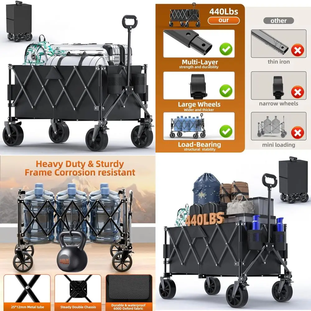 Heavy-Duty 440lbs Folding Utility Wagon with Large Capacity, Side Pockets for Beach, Camping, and Transport
Heavy-Duty 440lbs Folding Utility Wagon with Large Capacity, Side Pockets for Beach, Camping, and Transport