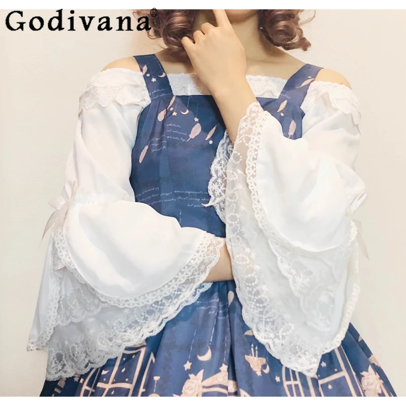 2025 Spring Summer New Lolita Sweet Bow Chiffon Shirt Cute Girls White Flare Sleeve Round Neck Lace High Waist Versatile Blouse
2025 Spring Summer New Lolita Sweet Bow Chiffon Shirt Cute Girls White Flare Sleeve Round Neck Lace High Waist Versatile Blouse