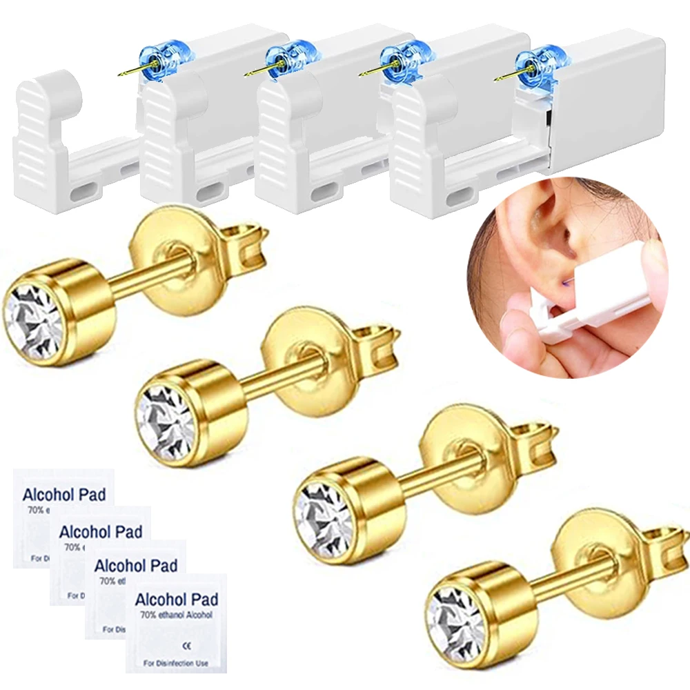 4Pcs Safety Ear Piercing Gun Kit Disposable Disinfect Earring Piercer Machine Studs No Pain Nose Body Jewelry Piercing Tool
4Pcs Safety Ear Piercing Gun Kit Disposable Disinfect Earring Piercer Machine Studs No Pain Nose Body Jewelry Piercing Tool
