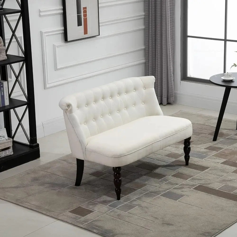 Button-Tufted Upholstered Loveseat with Wooden Legs, Cream White for Living Room
Button-Tufted Upholstered Loveseat with Wooden Legs, Cream White for Living Room