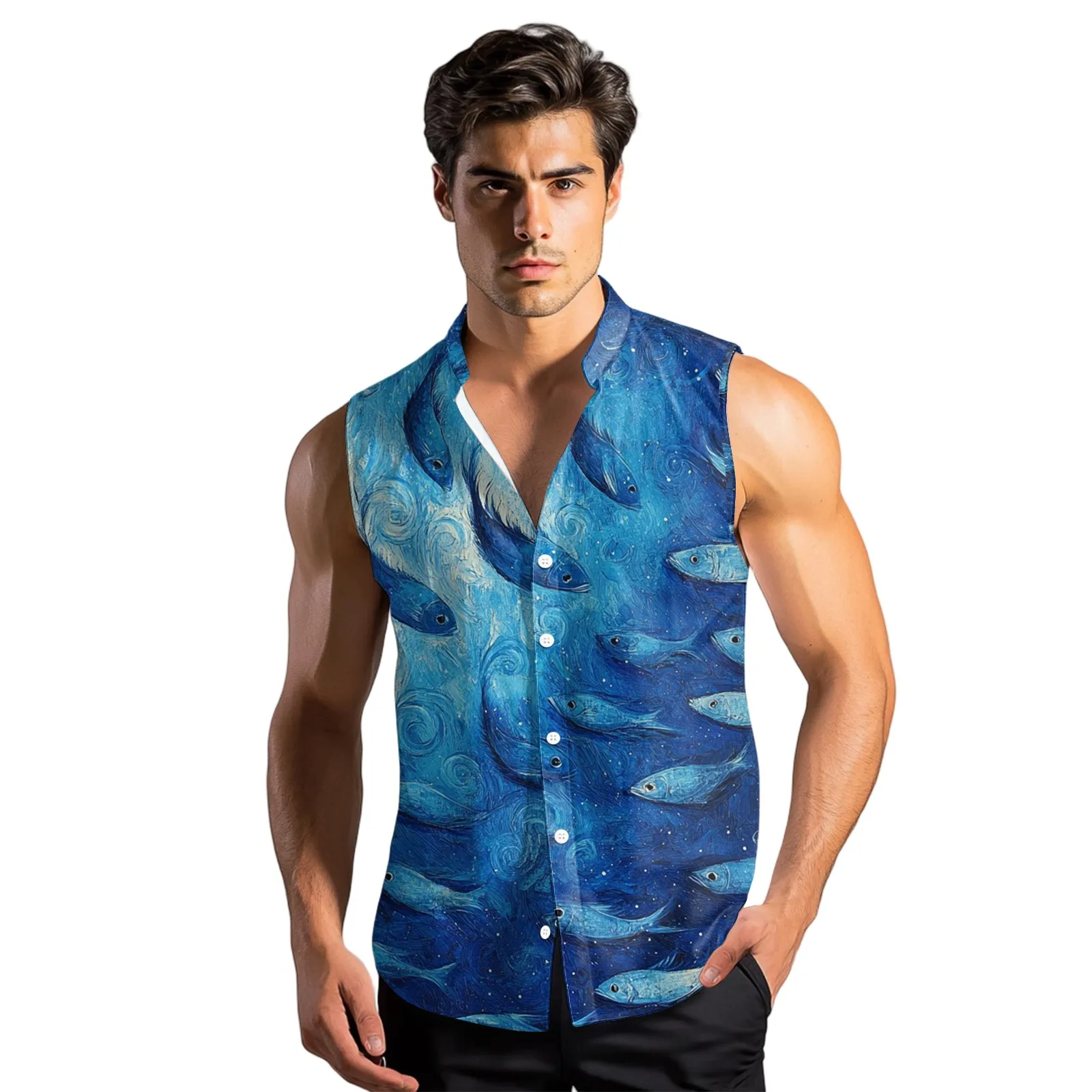 Summer T Shirt Man Printed Men'S Fashion Printed Sleeveless Lapel Button-Down Shirt Vest Top Single Breasted Men'S Clothes
Summer T Shirt Man Printed Men'S Fashion Printed Sleeveless Lapel Button-Down Shirt Vest Top Single Breasted Men'S Clothes