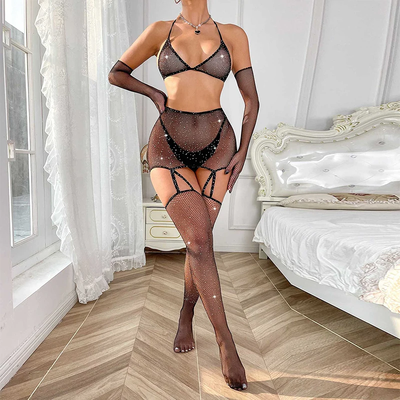OMSJ Black Rhinestone Fishnet Sexy Sparkly Sets Women Glisten Mesh See-throught Chic Nightclub Clothing Performance Costume Suit
OMSJ Black Rhinestone Fishnet Sexy Sparkly Sets Women Glisten Mesh See-throught Chic Nightclub Clothing Performance Costume Suit