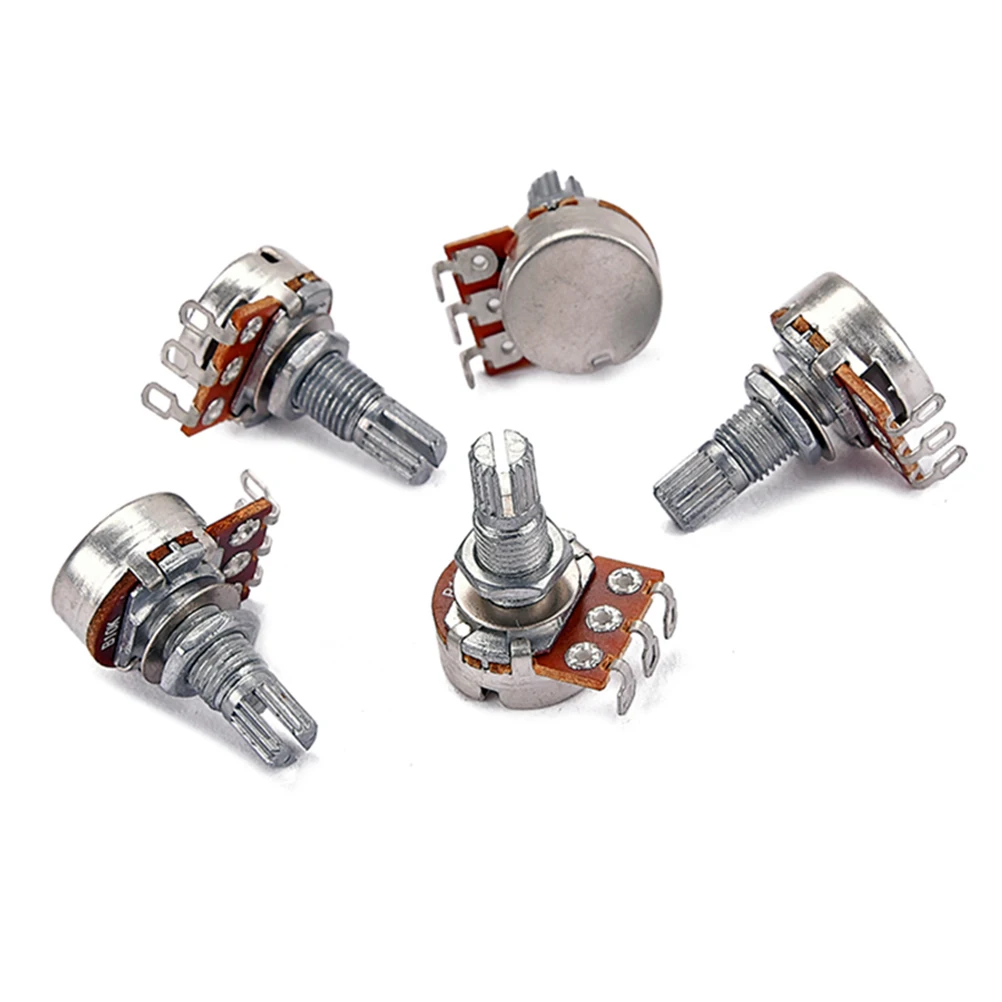 5Pcs B10k Guitar Potentiometer Full Size Knurled Shaft Low Friction Taper Control for Bass and Guitar Replacements
5Pcs B10k Guitar Potentiometer Full Size Knurled Shaft Low Friction Taper Control for Bass and Guitar Replacements