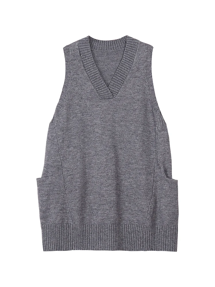 Новое поступление осени/зимы 202, женский пуловер без рукавов с v-образным вырезом, вязаный жилет с карманами, свободный крой, повседневный однотонный вязаный топ
Новое поступление осени/зимы 202, женский пуловер без рукавов с v-образным вырезом, вязаный жилет с карманами, свободный крой, повседневный однотонный вязаный топ