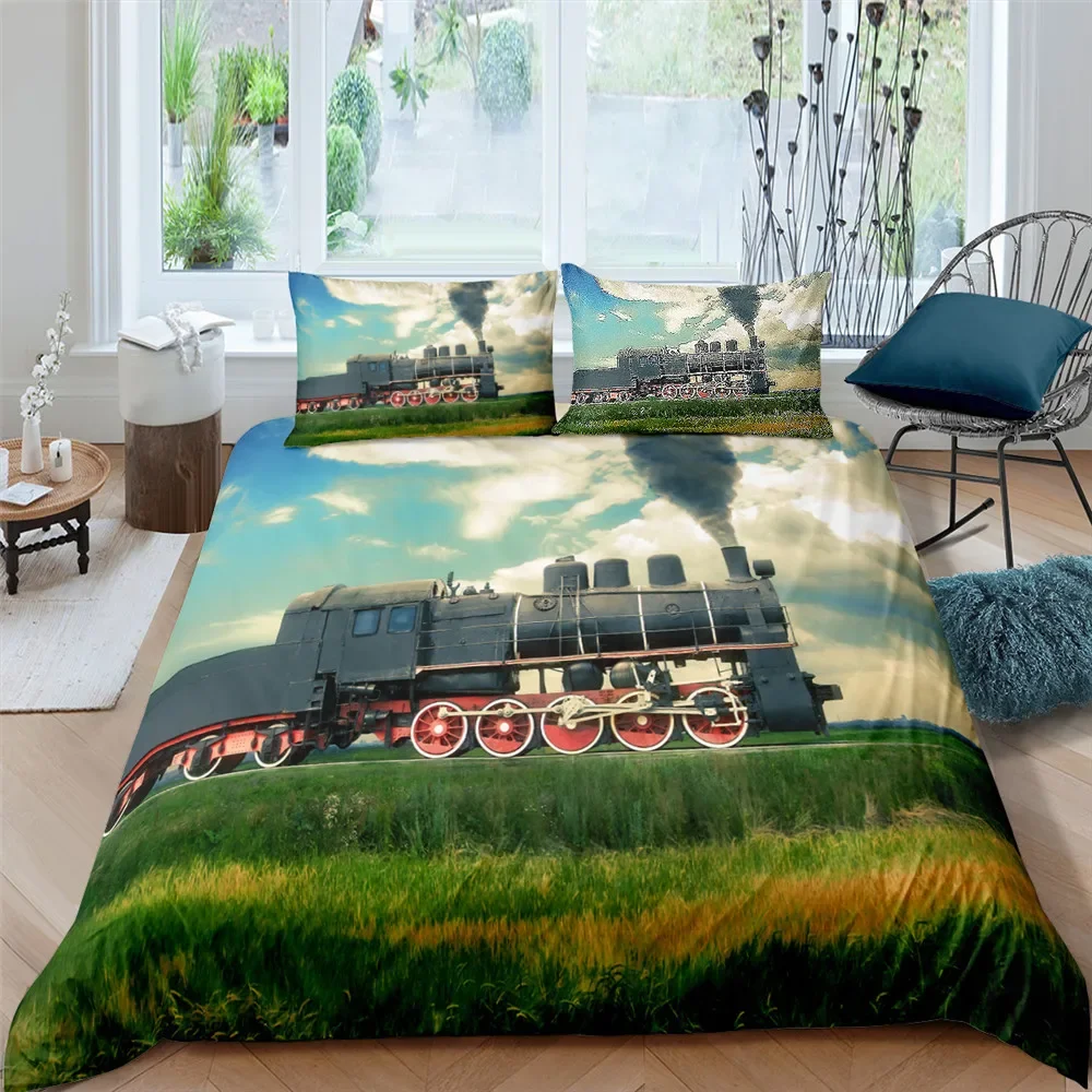 Steam Engine Duvet Cover King/Queen Size,Vintage In Countryside Scenery Green Grass Railway Train Print Polyester Quilt Cover
Steam Engine Duvet Cover King/Queen Size,Vintage In Countryside Scenery Green Grass Railway Train Print Polyester Quilt Cover