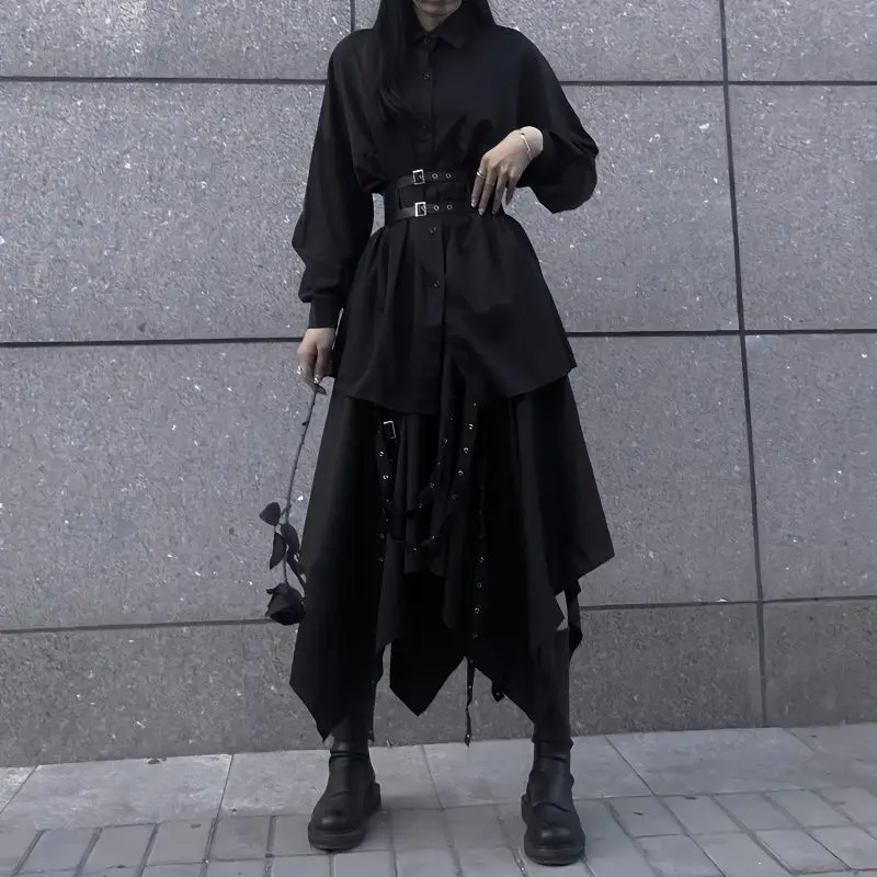 Gothic Dark Shirt Women Balck Suit High Street T-Shirt with Belt Fashion Y2K Clothes Asymmetric Design Skirt 2023 New Autumn
Gothic Dark Shirt Women Balck Suit High Street T-Shirt with Belt Fashion Y2K Clothes Asymmetric Design Skirt 2023 New Autumn