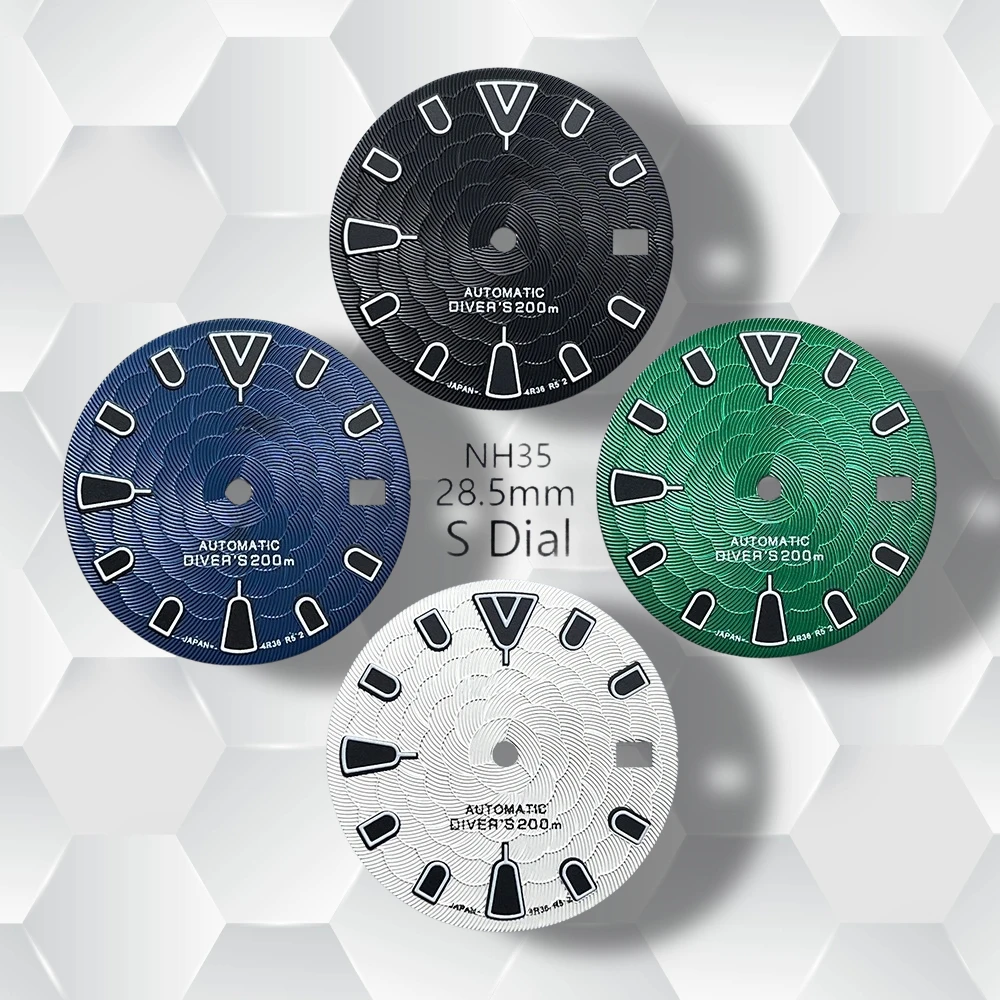 28.5mm S Logo Lotus Dial Fit NH35/NH36/7S/4R Movement Green Luminous High-Quality Watch Modification Accessories 3/3.8/4 O'clock
28.5mm S Logo Lotus Dial Fit NH35/NH36/7S/4R Movement Green Luminous High-Quality Watch Modification Accessories 3/3.8/4 O'clock