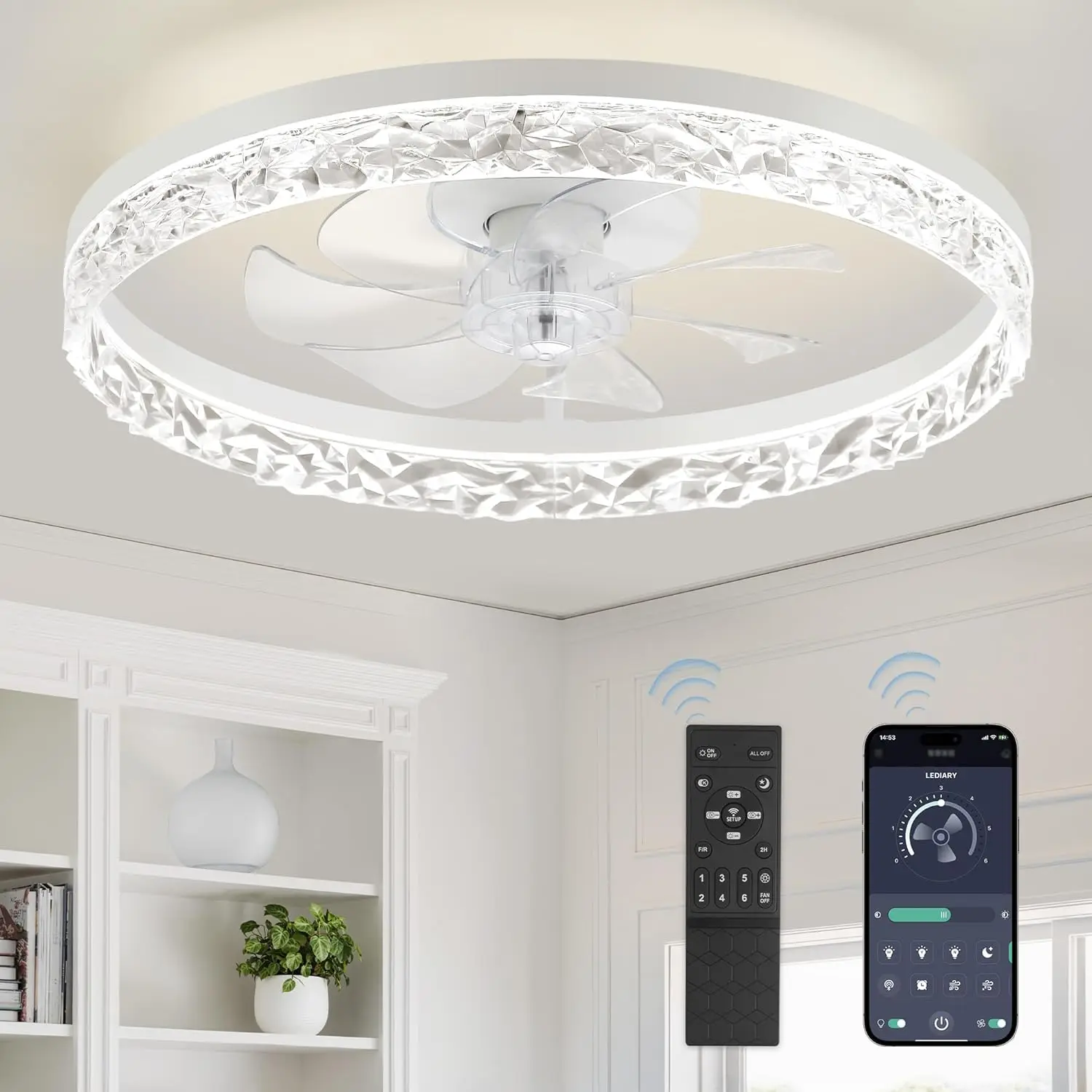 20" Modern Ceiling Fan with Lights and Remote, Dimmable Low Profile Flush Mount, 6 Speeds & Stepless Color Temperature Change,
20" Modern Ceiling Fan with Lights and Remote, Dimmable Low Profile Flush Mount, 6 Speeds & Stepless Color Temperature Change,