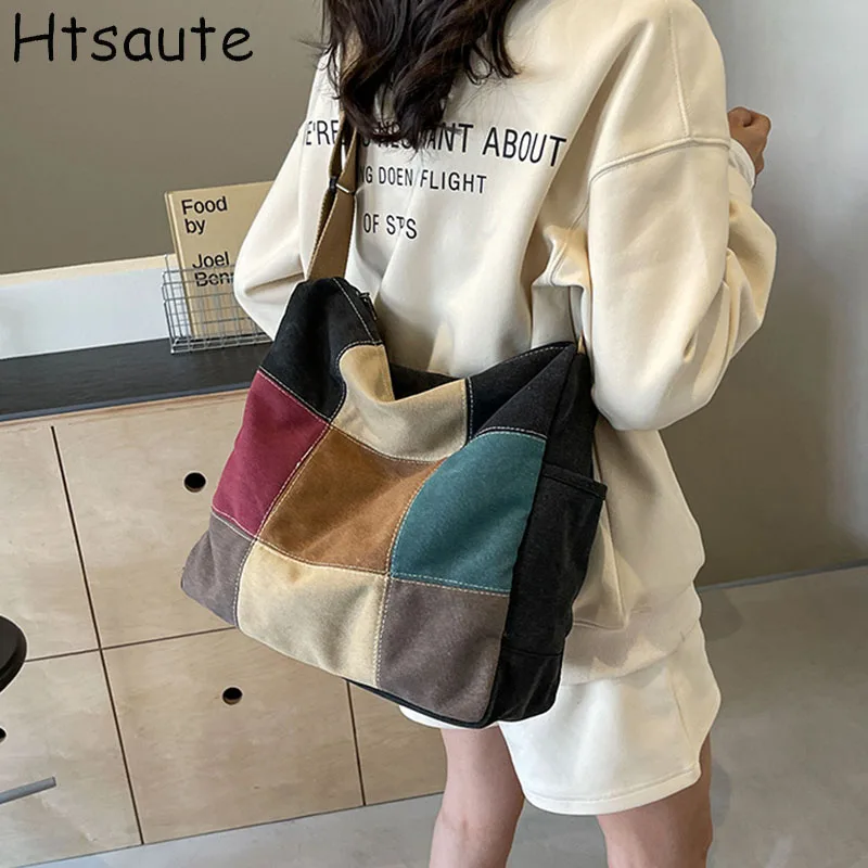 Patchwork Canvas Bag for Women Large Capacity Tote Shoulder Bag Daily Shopping Totes Student Bookbag for School Travel Beach Bag
Patchwork Canvas Bag for Women Large Capacity Tote Shoulder Bag Daily Shopping Totes Student Bookbag for School Travel Beach Bag