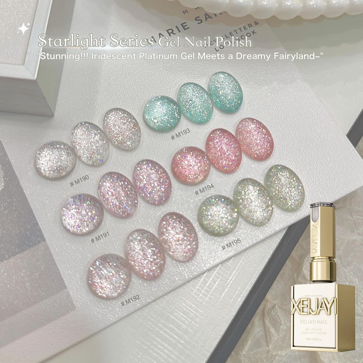 6-Color 15ml Starlight Gel Polish Set. UV/LED soak-off, semi-permanent. Ideal for DIY salon-quality spring/summer nail art.
6-Color 15ml Starlight Gel Polish Set. UV/LED soak-off, semi-permanent. Ideal for DIY salon-quality spring/summer nail art.