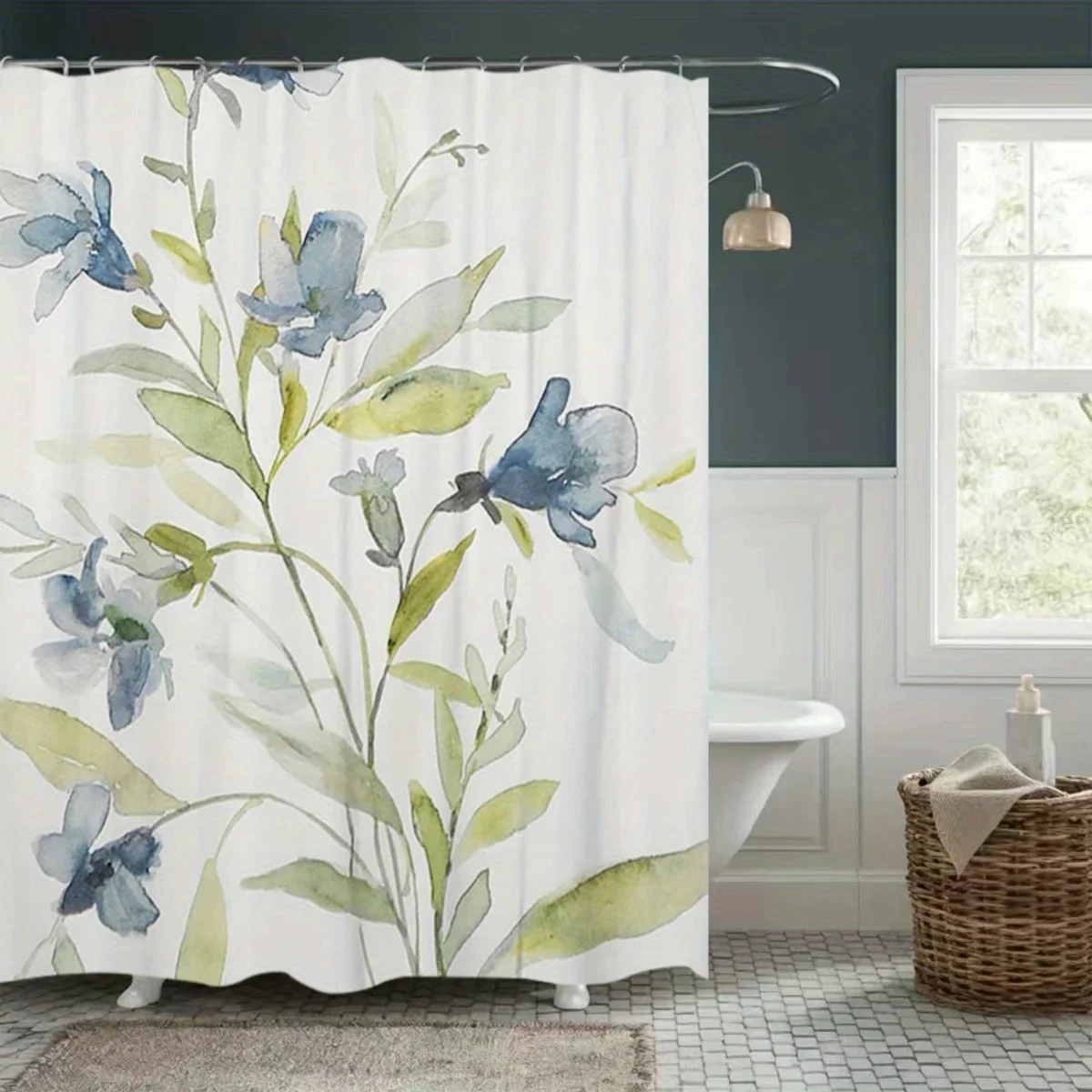 Занавеска для душа с акварельным цветочным дизайном - полиэстер, можно стирать в машине, неперфорированные ультраширокие кольца, художественный декор ванной комнаты
Занавеска для душа с акварельным цветочным дизайном - полиэстер, можно стирать в машине, неперфорированные ультраширокие кольца, художественный декор ванной комнаты