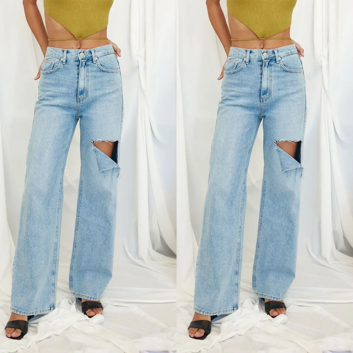 European And American Autumn And Winter New Models, Street Hipster Washed Denim Blue Cotton Wide-leg Pants Jeans
European And American Autumn And Winter New Models, Street Hipster Washed Denim Blue Cotton Wide-leg Pants Jeans