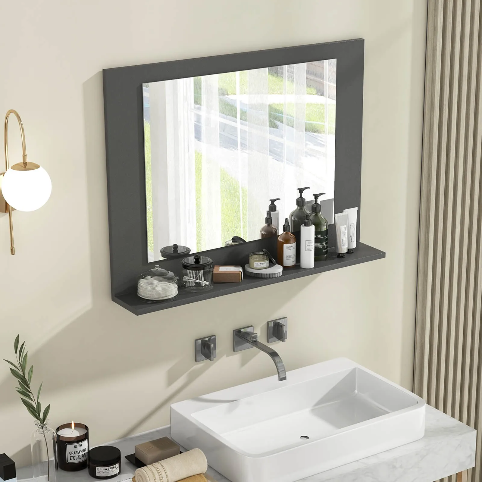 Bathroom Mirror with Shelf 23.5" x 17.5" Rectangle Wood Frame Vanity Mirror
Bathroom Mirror with Shelf 23.5" x 17.5" Rectangle Wood Frame Vanity Mirror