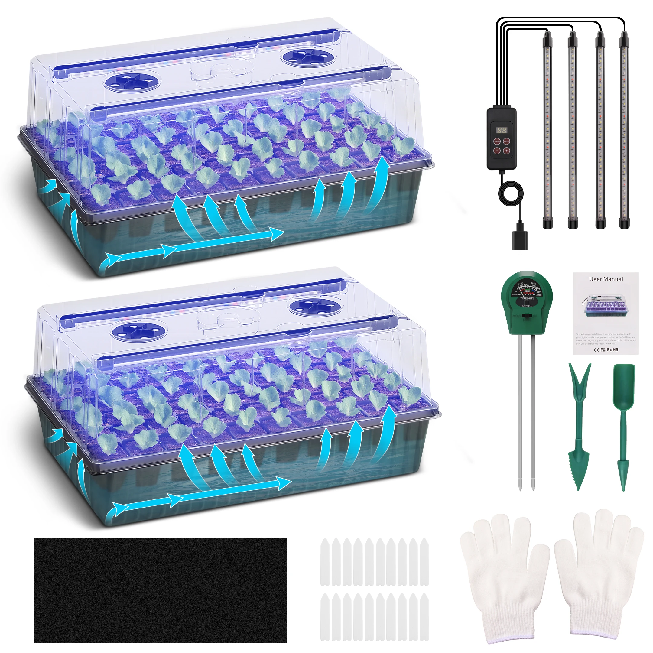 RCYAGO 120 Cell Seed Starter Tray with Grow Light Self Watering Seedling Starter Kit Adjustable Humidity Dome Mini Greenhouse
RCYAGO 120 Cell Seed Starter Tray with Grow Light Self Watering Seedling Starter Kit Adjustable Humidity Dome Mini Greenhouse
