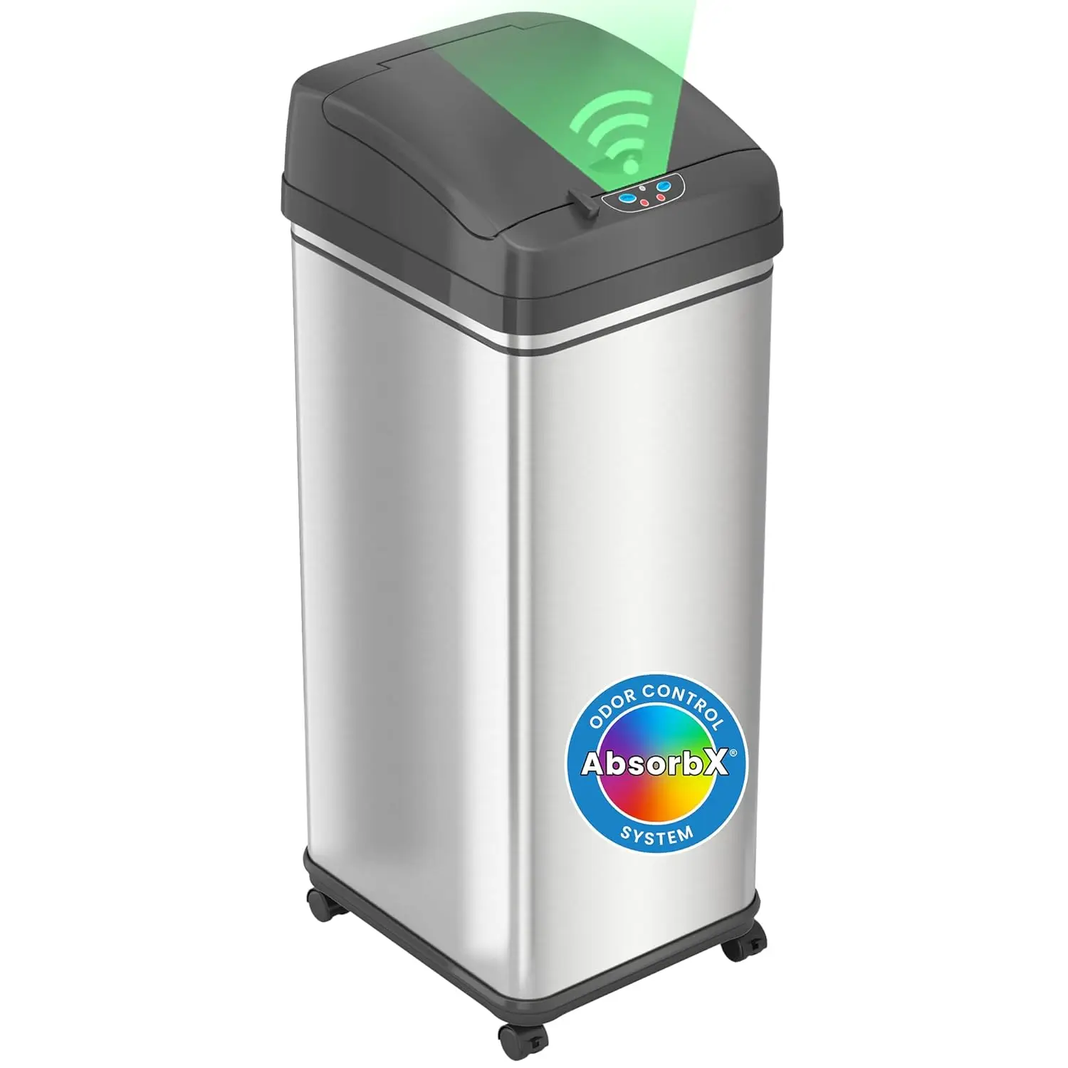 13 Gallon Sensor Kitchen Trash Can with Lid, Wheels, Odor Filter, Stainless Steel, Automatic for Home Office
13 Gallon Sensor Kitchen Trash Can with Lid, Wheels, Odor Filter, Stainless Steel, Automatic for Home Office