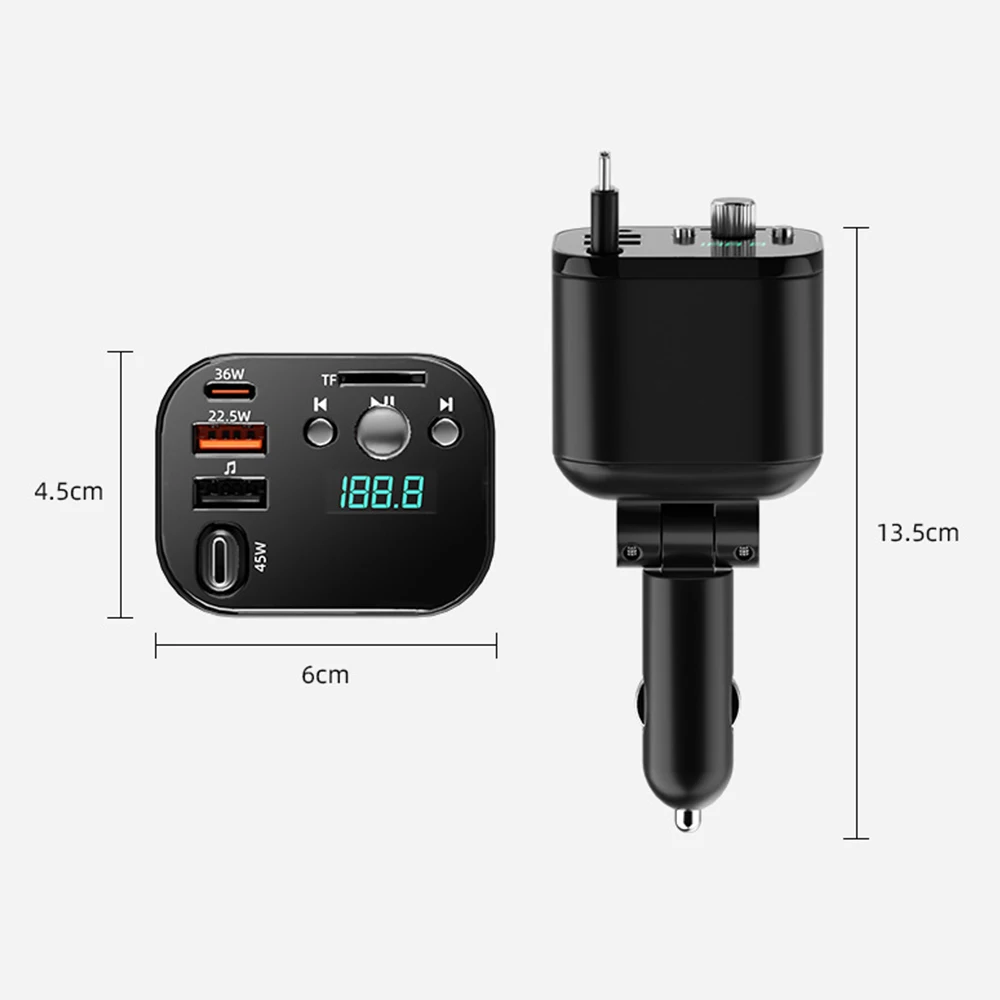 108W 5 IN 1 PD3.0 QC3.0 Retractable Phone Charger Bluetooth Handsfree Car Kit FM Transmitter For iPhone Fast Charging Adapter
108W 5 IN 1 PD3.0 QC3.0 Retractable Phone Charger Bluetooth Handsfree Car Kit FM Transmitter For iPhone Fast Charging Adapter