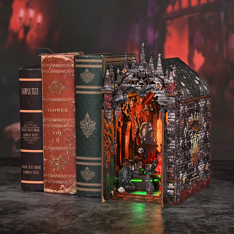 DIY Book Nook Wooden Miniature Model Kits Dark Castle Bookend 3D Puzzle with LED Light Bookshelf for Friends Birthday Gifts
DIY Book Nook Wooden Miniature Model Kits Dark Castle Bookend 3D Puzzle with LED Light Bookshelf for Friends Birthday Gifts