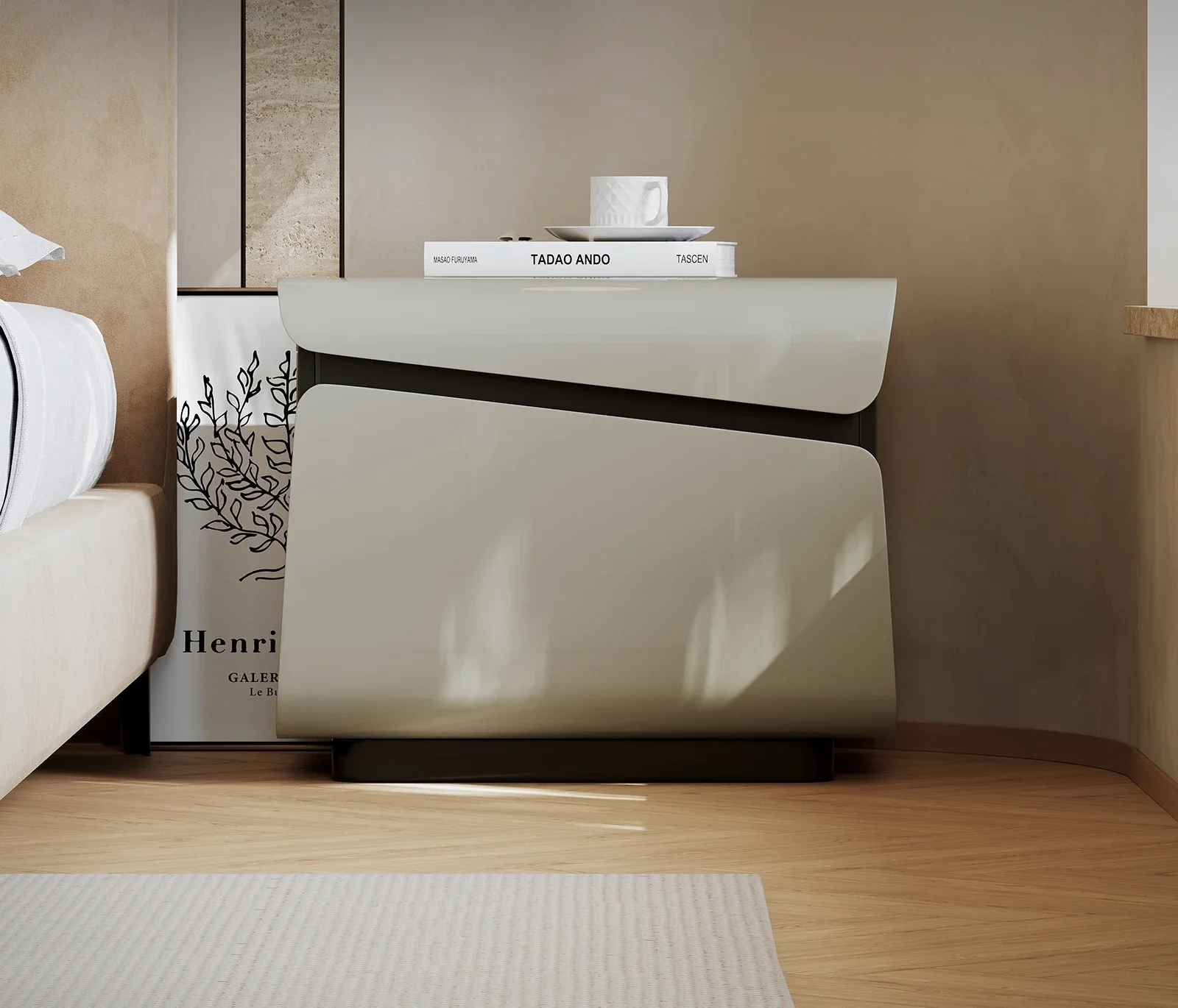 Italian minimalist bedside table high light paint storage modern bedroom light luxury high sense
Italian minimalist bedside table high light paint storage modern bedroom light luxury high sense