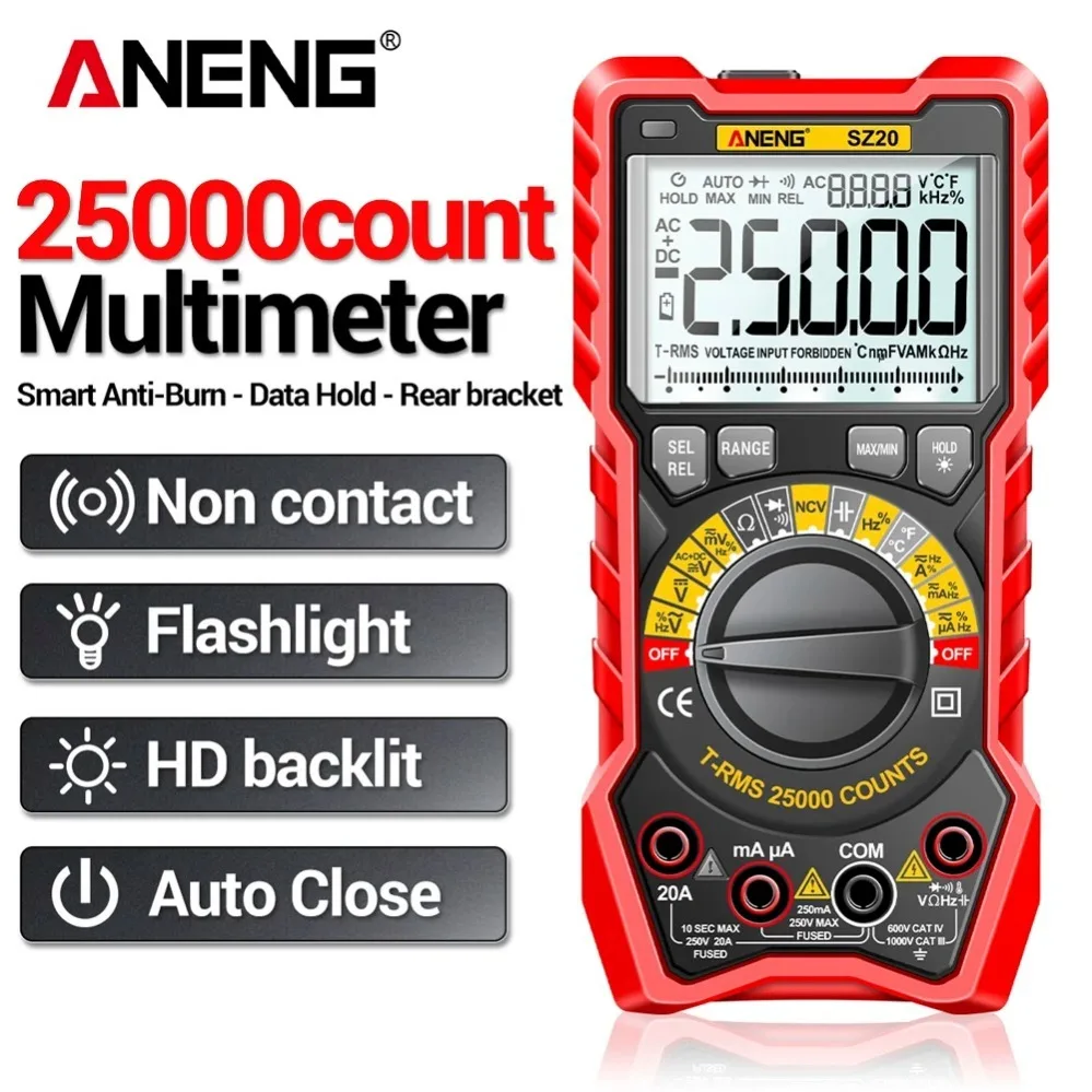 Professional Digital Multimeter ANENG SZ20 25000 Counts AC/DC Current Meter Voltage Tester for Car Ohm Temp Capacitor Electric
Professional Digital Multimeter ANENG SZ20 25000 Counts AC/DC Current Meter Voltage Tester for Car Ohm Temp Capacitor Electric
