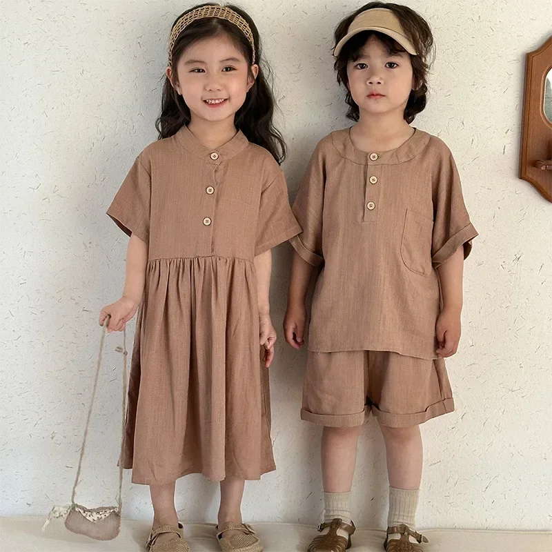Kids Brother And Sister Clothes 2025 Summer New Baby Girl's Dress Cotton Linen Boy's Suit Shirt+short
Kids Brother And Sister Clothes 2025 Summer New Baby Girl's Dress Cotton Linen Boy's Suit Shirt+short