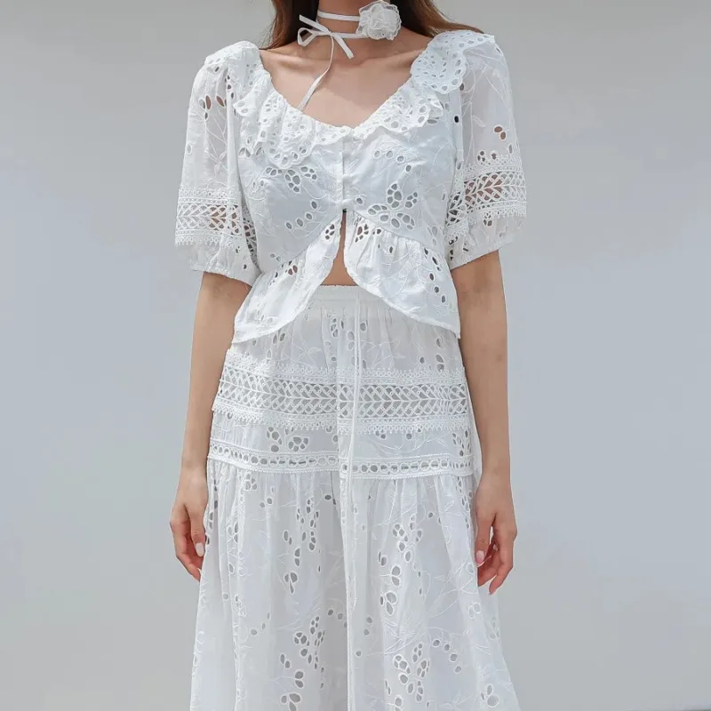 100% Pure Cotton 2 Two Pieces Skirt Set Summer Women Lace Hollow Out Crop Tops and Elastic High Waist A-line Skirts Female 2025
100% Pure Cotton 2 Two Pieces Skirt Set Summer Women Lace Hollow Out Crop Tops and Elastic High Waist A-line Skirts Female 2025