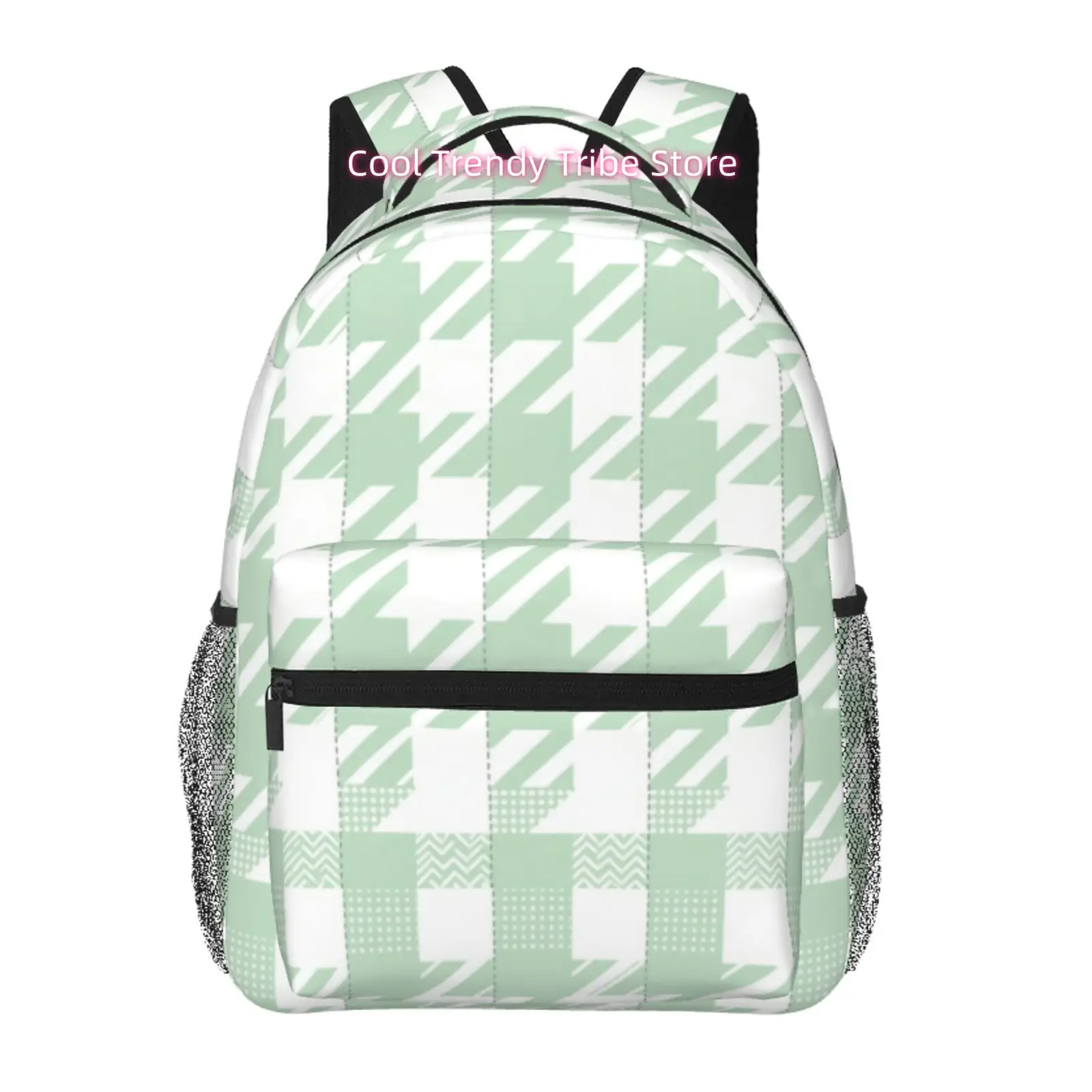 Mint Green Houndstooth Print Backpack, Oxford Cloth Casual Daypack, Adjustable Straps, for Casual Outings And Travel
Mint Green Houndstooth Print Backpack, Oxford Cloth Casual Daypack, Adjustable Straps, for Casual Outings And Travel