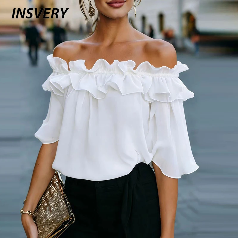 Sexy Solid Color Off Shoulder Women Shirt Blouses Short Sleeve Women Blouses White Pullover Elastic Collar Lady Shirt Streetwear
Sexy Solid Color Off Shoulder Women Shirt Blouses Short Sleeve Women Blouses White Pullover Elastic Collar Lady Shirt Streetwear