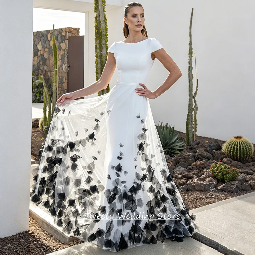 New Wedding Dress Customized Short Sleeves Scoop Neck handmade Floral Petals Sweep Train Bridal Gown Bride Dresses
New Wedding Dress Customized Short Sleeves Scoop Neck handmade Floral Petals Sweep Train Bridal Gown Bride Dresses