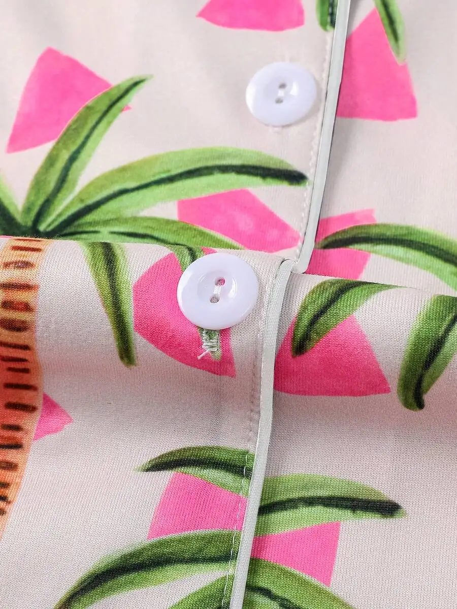 Womens Coconut Tree Print Pajama Set Soft Short Sleeve Shirt With Collar Button Elastic Shorts Sleepwear
Womens Coconut Tree Print Pajama Set Soft Short Sleeve Shirt With Collar Button Elastic Shorts Sleepwear