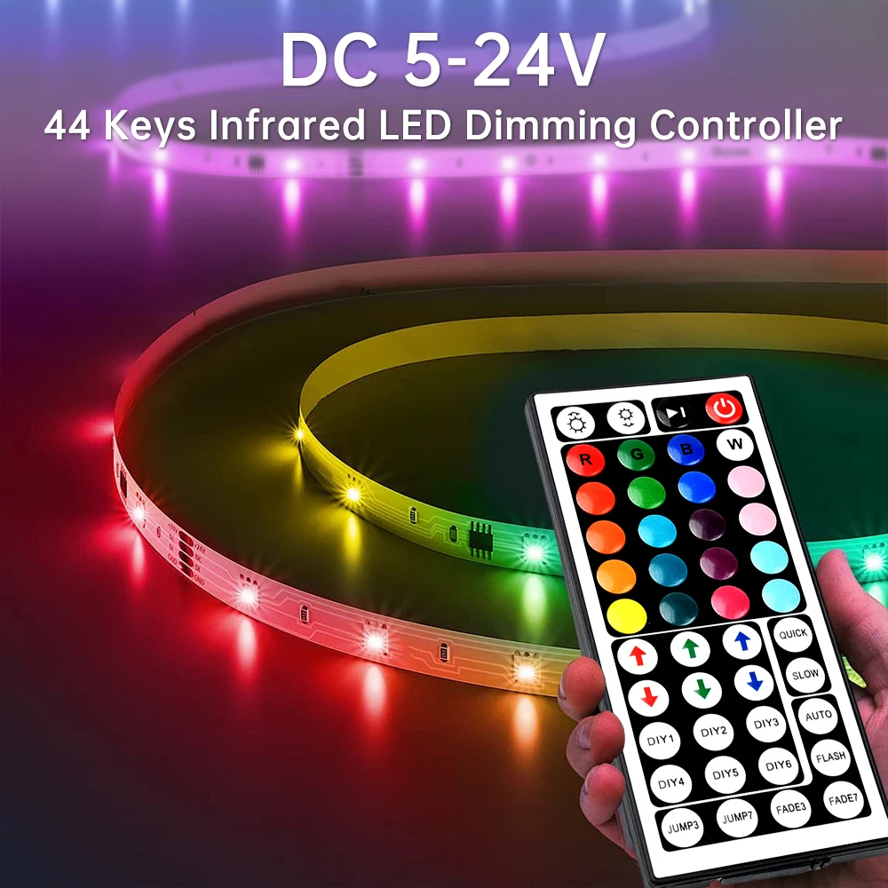 Светодиодная лента USB/DC, контроллер RGB, 44-клавишный ИК-пульт дистанционного управления, диммер, управление яркостью 5-24 В постоянного тока, регулировка яркости для RGB-ленты
Светодиодная лента USB/DC, контроллер RGB, 44-клавишный ИК-пульт дистанционного управления, диммер, управление яркостью 5-24 В постоянного тока, регулировка яркости для RGB-ленты