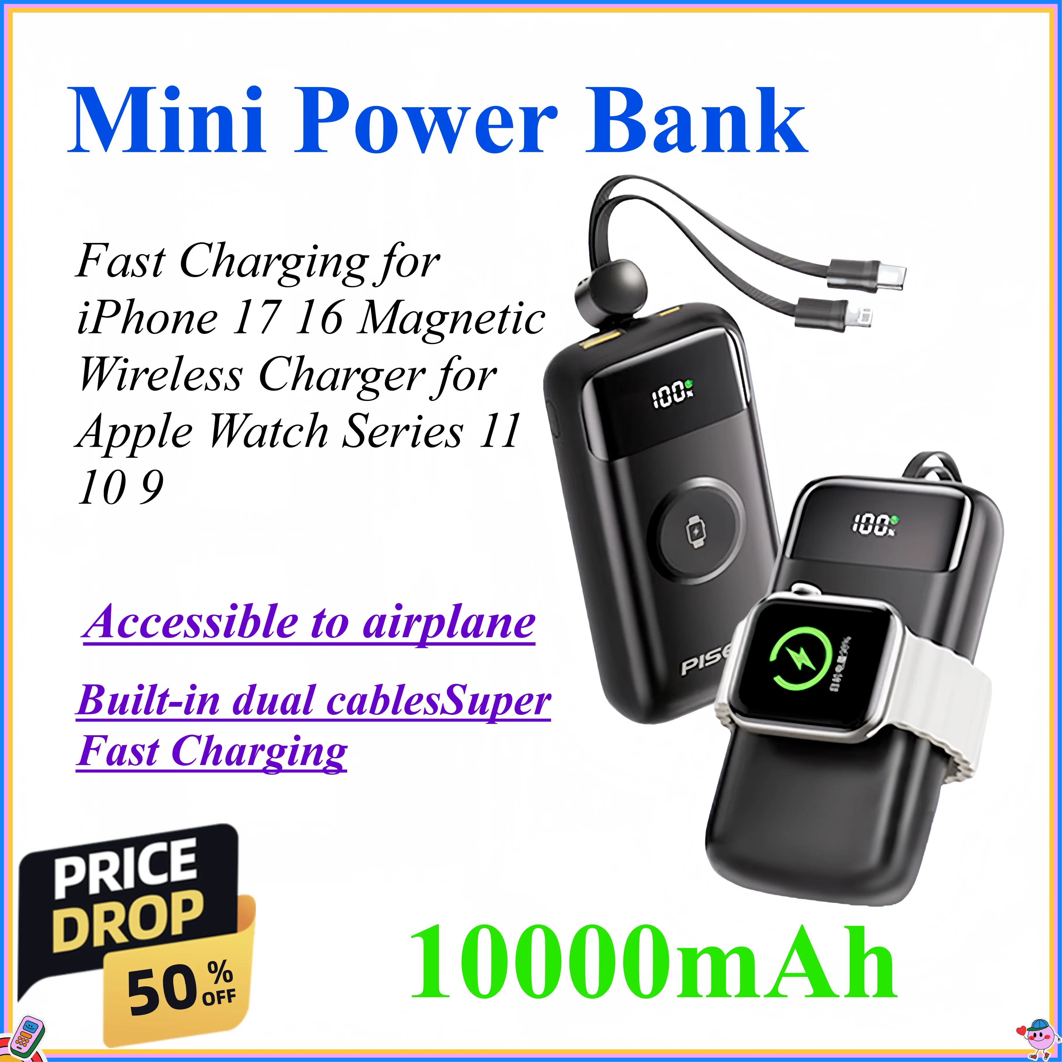 10000mAh Mini Power Bank 22.5W Fast Charging for iPhone 17 16 Magnetic Wireless Charger for Apple Watch Series 11 10 9
10000mAh Mini Power Bank 22.5W Fast Charging for iPhone 17 16 Magnetic Wireless Charger for Apple Watch Series 11 10 9