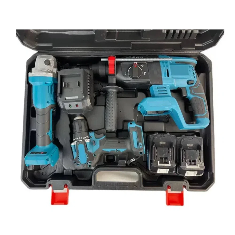 Многофункциональный полный набор, трехсекционные бесщеточные зарядные инструменты, литиевая электрическая ручная дрель, угловая шлифовальная машина, электрический молоток
Многофункциональный полный набор, трехсекционные бесщеточные зарядные инструменты, литиевая электрическая ручная дрель, угловая шлифовальная машина, электрический молоток