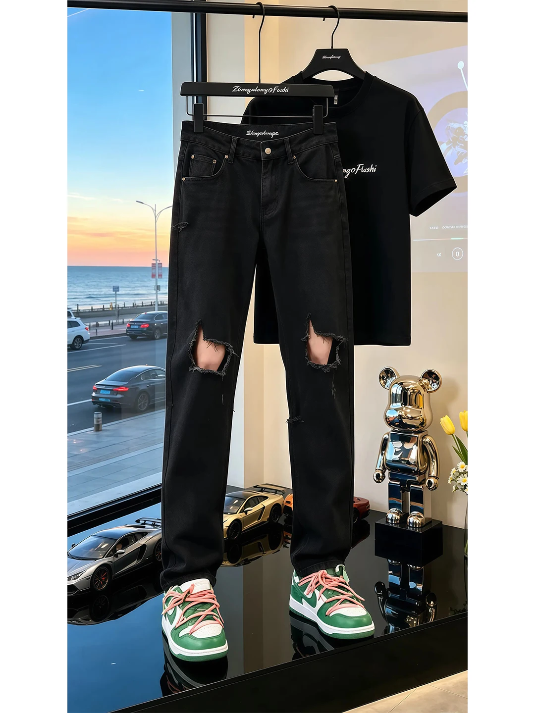 Black High Waist Tear Denim Jeans Men's Summer Thin Straight Leg Slimming Pants High Street Vibe Cotton Polyester Blend
Black High Waist Tear Denim Jeans Men's Summer Thin Straight Leg Slimming Pants High Street Vibe Cotton Polyester Blend