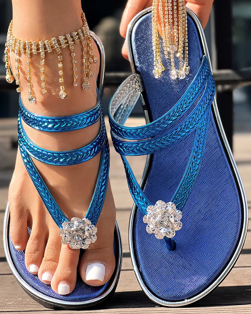 Women's Beach Comfortable Shoes 2025 Spring Summer Latest Leisure Vacation Rhinestone Floral Pattern Toe Post Beach Slippers
Women's Beach Comfortable Shoes 2025 Spring Summer Latest Leisure Vacation Rhinestone Floral Pattern Toe Post Beach Slippers