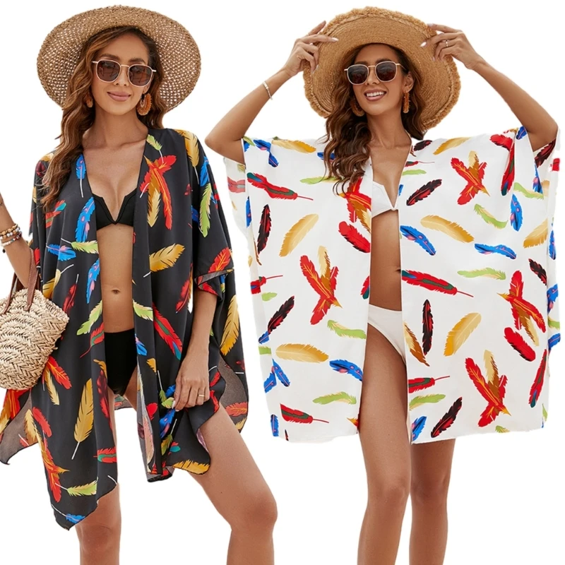 2024 New Womens Swimsuits Bikini Cover Up Feather-Print Coverups Summer-Beach-Swimwear Bathing Suit Loose Half Sleeve-Swimwear
2024 New Womens Swimsuits Bikini Cover Up Feather-Print Coverups Summer-Beach-Swimwear Bathing Suit Loose Half Sleeve-Swimwear