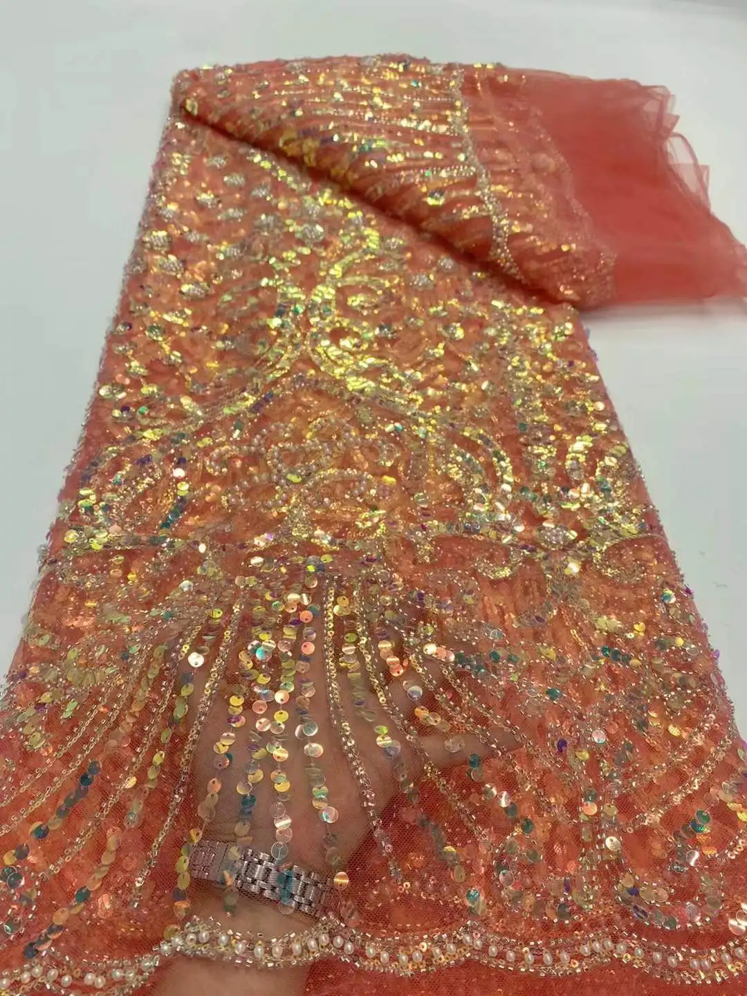 French Sequins Net Lace Fabric 2025 High Quality African 3D Beads Lace Fabric Nigerian Embroidery Tulle Party Lace Fabric Dress
French Sequins Net Lace Fabric 2025 High Quality African 3D Beads Lace Fabric Nigerian Embroidery Tulle Party Lace Fabric Dress