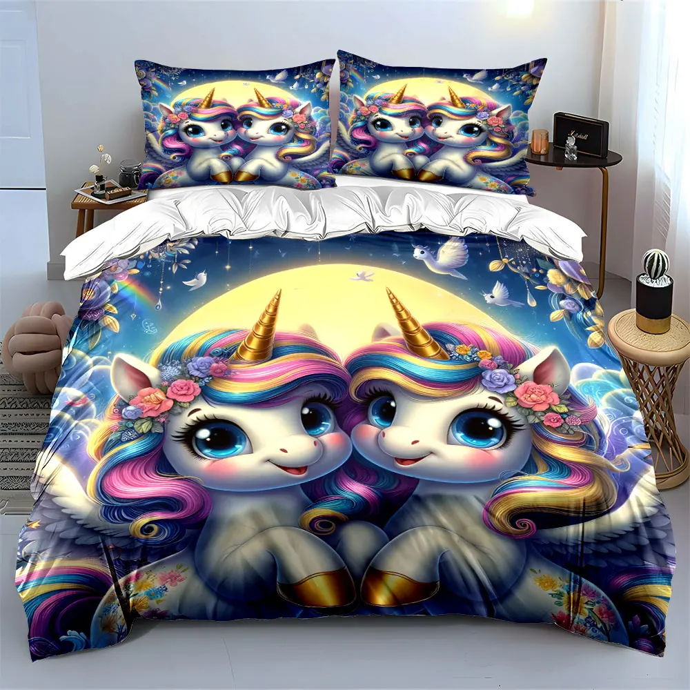 3Pcs Cute Unicorn Bedding Set, Twin Rainbow Unicorns with Flowers Print Duvet Cover + 2 Pillowcases, Kids gifts
3Pcs Cute Unicorn Bedding Set, Twin Rainbow Unicorns with Flowers Print Duvet Cover + 2 Pillowcases, Kids gifts