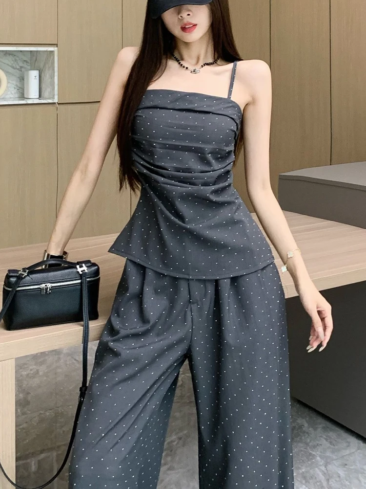 Fashion casual suit women summer irregular pressed diamond camisole vest high waist straight leg wide leg pants two-piece set
Fashion casual suit women summer irregular pressed diamond camisole vest high waist straight leg wide leg pants two-piece set