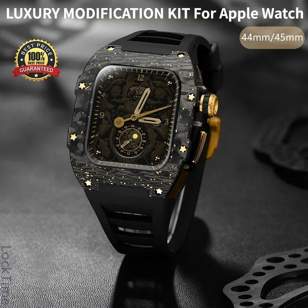 Роскошный набор для модификации Apple Watch 9 с золотым покрытием и карбоновым волокном, ремешок из фторкаучука для Iwatch 8, 7, 6, 5, SE, 3, 45 мм, 44 мм, аксессуары для корпуса и ремешка.
Роскошный набор для модификации Apple Watch 9 с золотым покрытием и карбоновым волокном, ремешок из фторкаучука для Iwatch 8, 7, 6, 5, SE, 3, 45 мм, 44 мм, аксессуары для корпуса и ремешка.