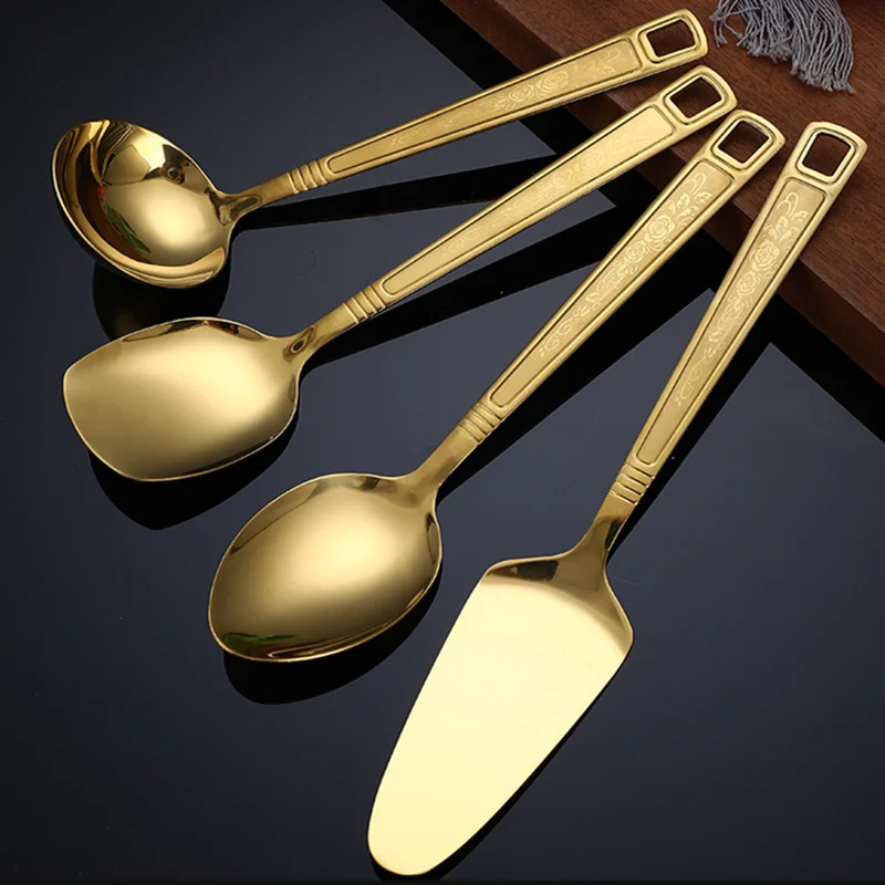 Kitchen Stainless Steel Non Stick Cooking Utensil Large Salad Spoon Fork Hollow Shovel Spatula Stirring Gold Serving Tableware
Kitchen Stainless Steel Non Stick Cooking Utensil Large Salad Spoon Fork Hollow Shovel Spatula Stirring Gold Serving Tableware
